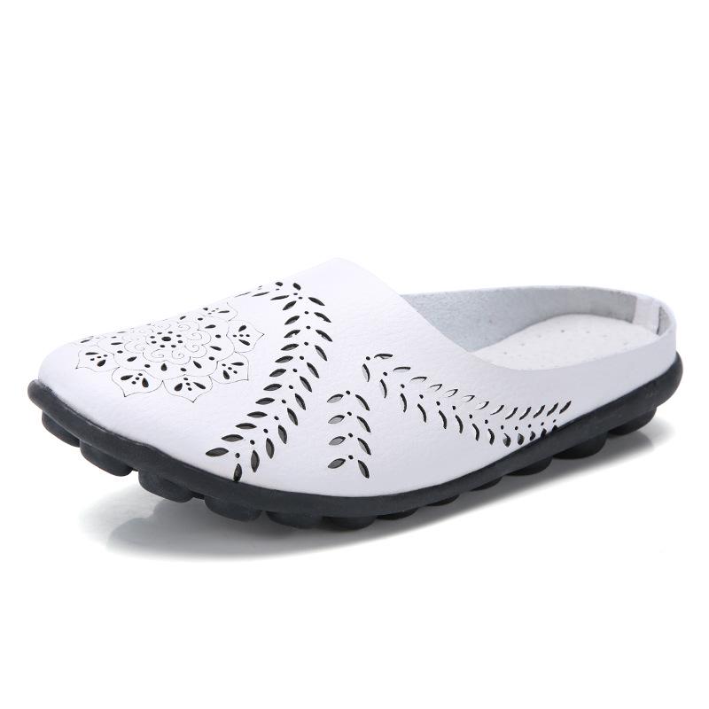Spring/Summer Women's Genuine Leather Casual Low-Top Flat Slippers, Sizes 35-46, Plus Size Available