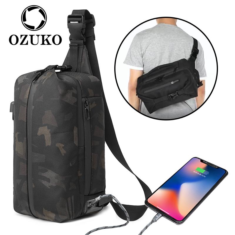 

OZUKO Спортивная брендовая поясная сумка для отдыха, водонепроницаемый наклонный рюкзак из ткани Оксфорд, мужская нагрудная сумка, поясная сумка