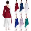 WomensWorship Performance Tunic Floral Lace Patchwork One Shoulder Flared Sleeve Asymmetrical Hem Dance Dress
