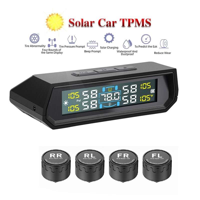 Car TPMS With USB Charging Solar Powered Display With 4 External Tire Sensor For Auto Tyre Security Device