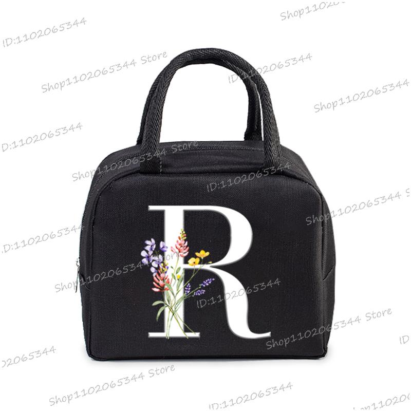 1Pc Portable Lunch Bag Wildflower Alphabet ABCD..Cooler Ice Pack Lunch Box Insulation Package Insulated Thermal Unisex Lunch Bag