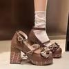 Lolita Kawaii High Heels 2025 Summer New Princess Style Kawaii Chocolate Sweet Bow Lo Cute Pumps Single Shoes Mary Jane Shoes