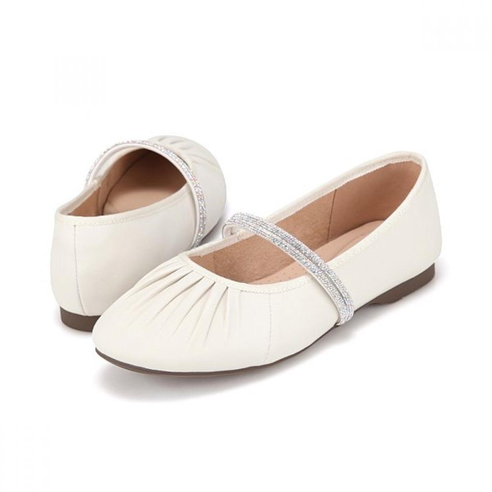 Barbara Lambskin Pleated Soft Jewel Strap Mary Jane Flat 1.5cm 2 Colors