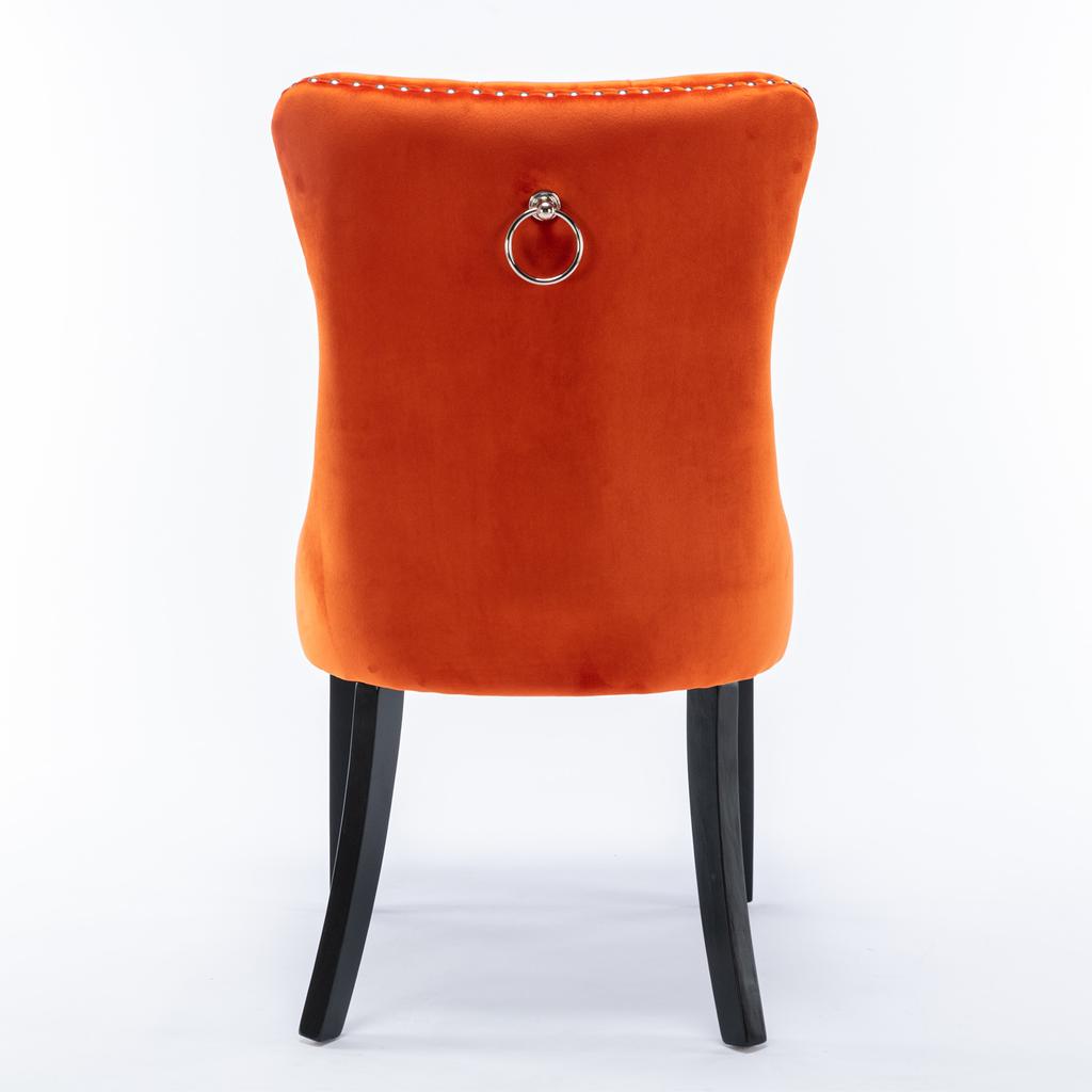 Nikki Collection Hochwertiger getufteter Massivholz Moderner Samtbezogener Esszimmerstuhl mit Holzbeinen Nagelkopfverzierungen 2er-Set, Orange, DE2001OG