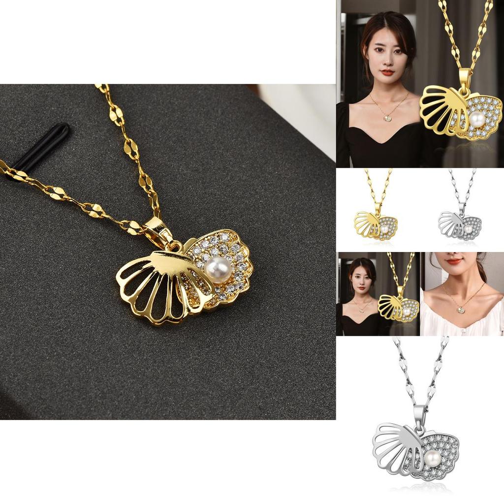 Trendy Summer Shell Pearl Choker Necklace With Unique Fan Shape And Water Wave Chain For Everyday Wear