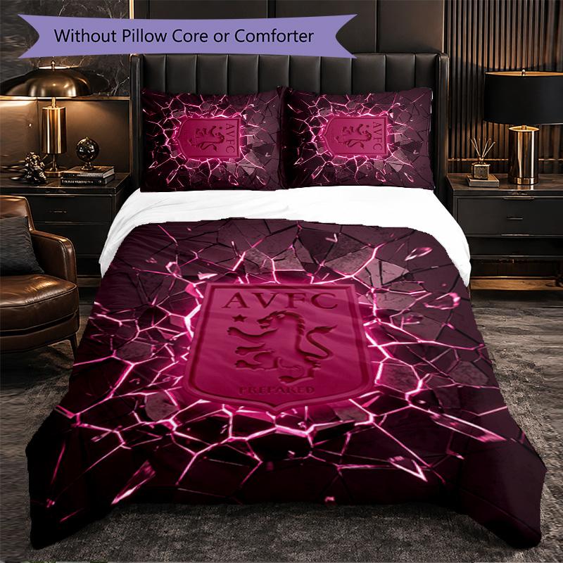 Set Biancheria da Letto Aston Villa Football 3 Pezzi Morbido Set Copripiumino con Federe Set Decorazione Camera da Letto per la Casa