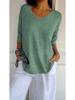 Women's Multicolor V-Neck Solid Color Knit Sweater - Slimming Casual Base Style