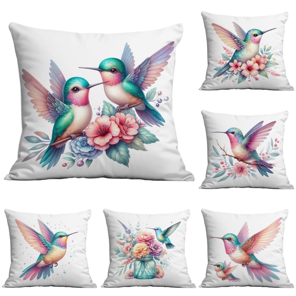 New Vintage Gold-plated Flower Hummingbird Print Pillowcase Home Sofa Cushion Pillowcase