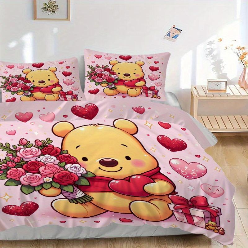 3pcs Set Bear, Flowers, Hearts Print Bedding Quilt Cover, Soft and Comfortable Quilt Cover Suitable for Bedroom and Guest Room19