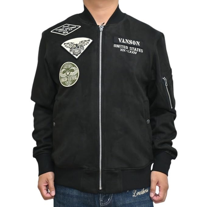 Brushed Bonded Military Jacket Motorcycle [Banson] NVSZ-2416 MA-1 Men's (JP, Alphabet, M, Black)