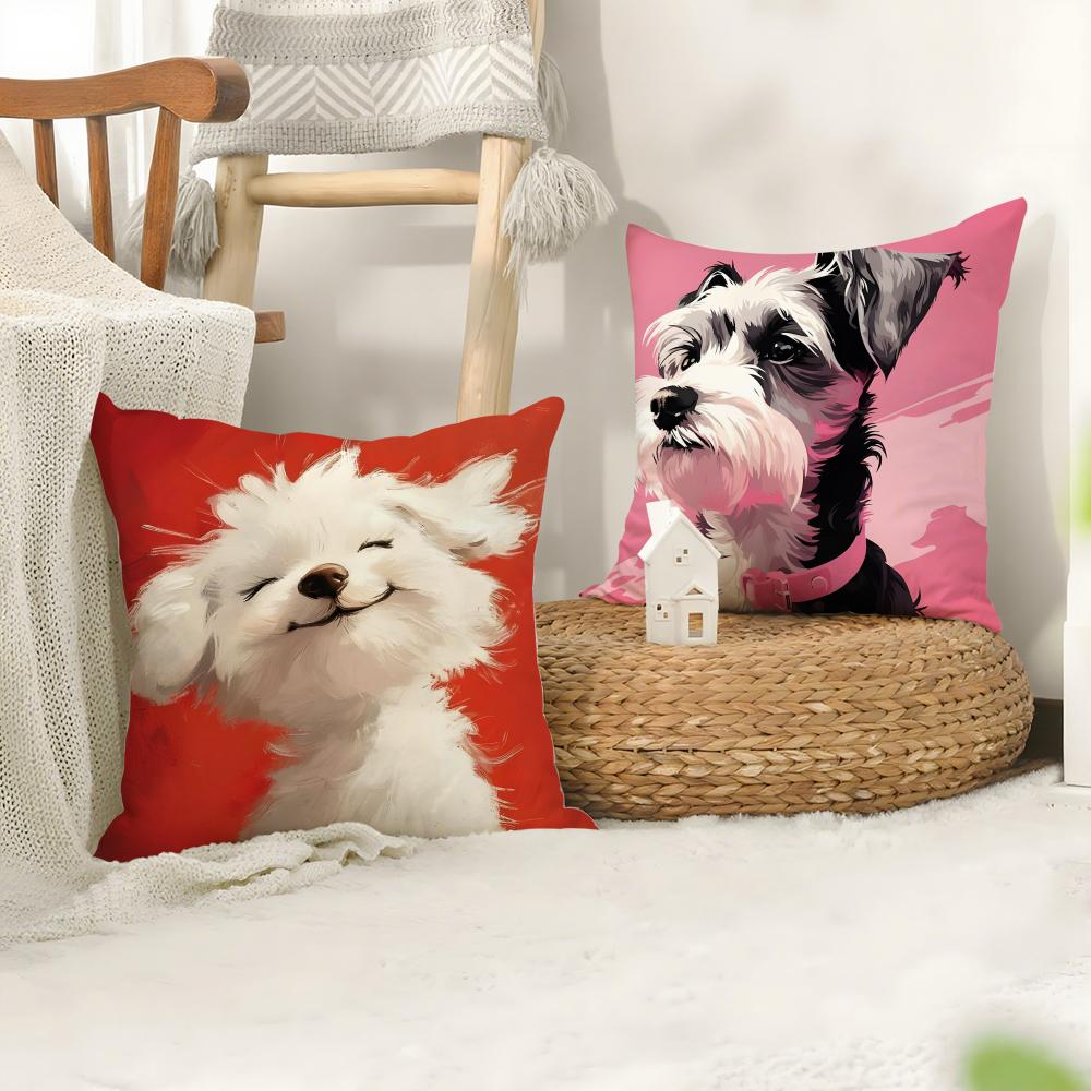 Dog Cute Cushion Cover Plush Fabric Soft Double-Sided Printed Sofa Warm Winter Home Child Gift Pillow Case
