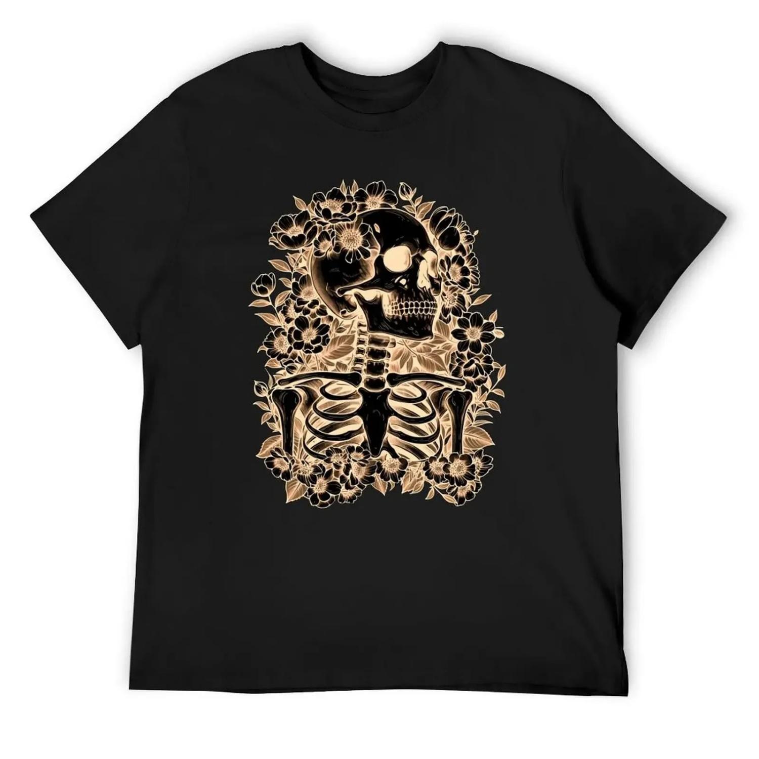 Flower Skeleton Happiness in Afterlife T-Shirt funny costumes sublime cotton man t-shirts croswit shirt man t shirt men S