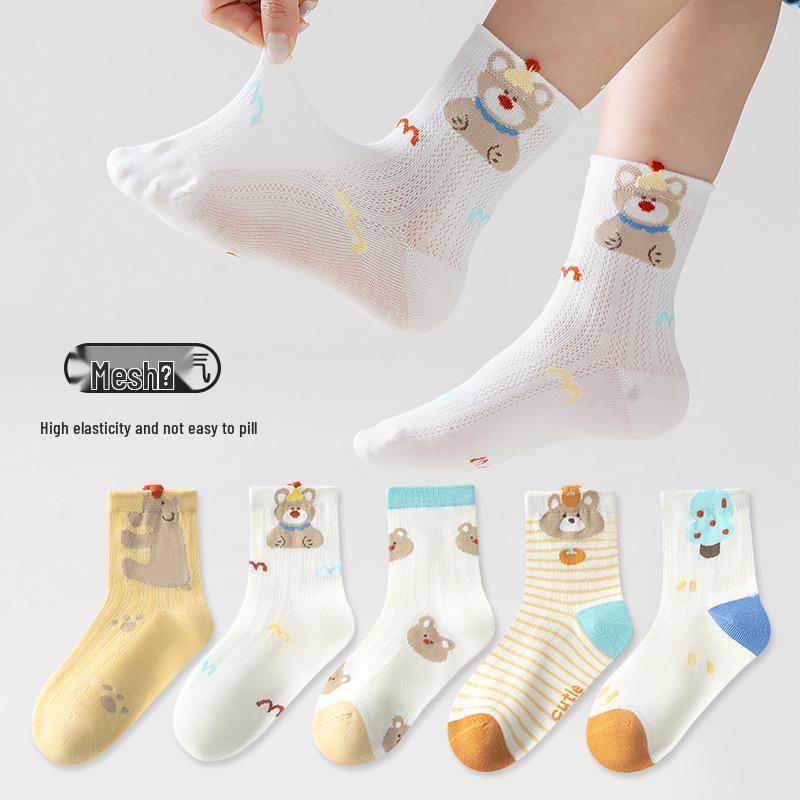 Kids' Spring-Summer Breathable Cartoon Cotton Mid-Calf Socks