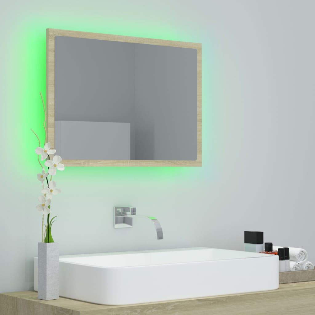 LED Bathroom Mirror In Sonoma Oak 60 X 8.5 X 37 Cm Acrylic