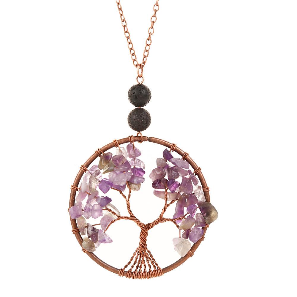 Natural Stone Crystal, Aromatherapy Volcanic Stone Pure Hand-Wound Gravel Tree Root Life Tree Necklace N14