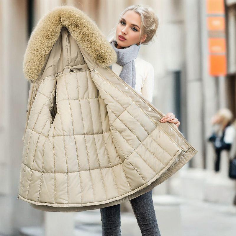 Pie Overcomes Cotton-padded Clothes with Down Winter Down Cotton-padded Clothes for Women's Medium and Long Version with Waist and Large Size