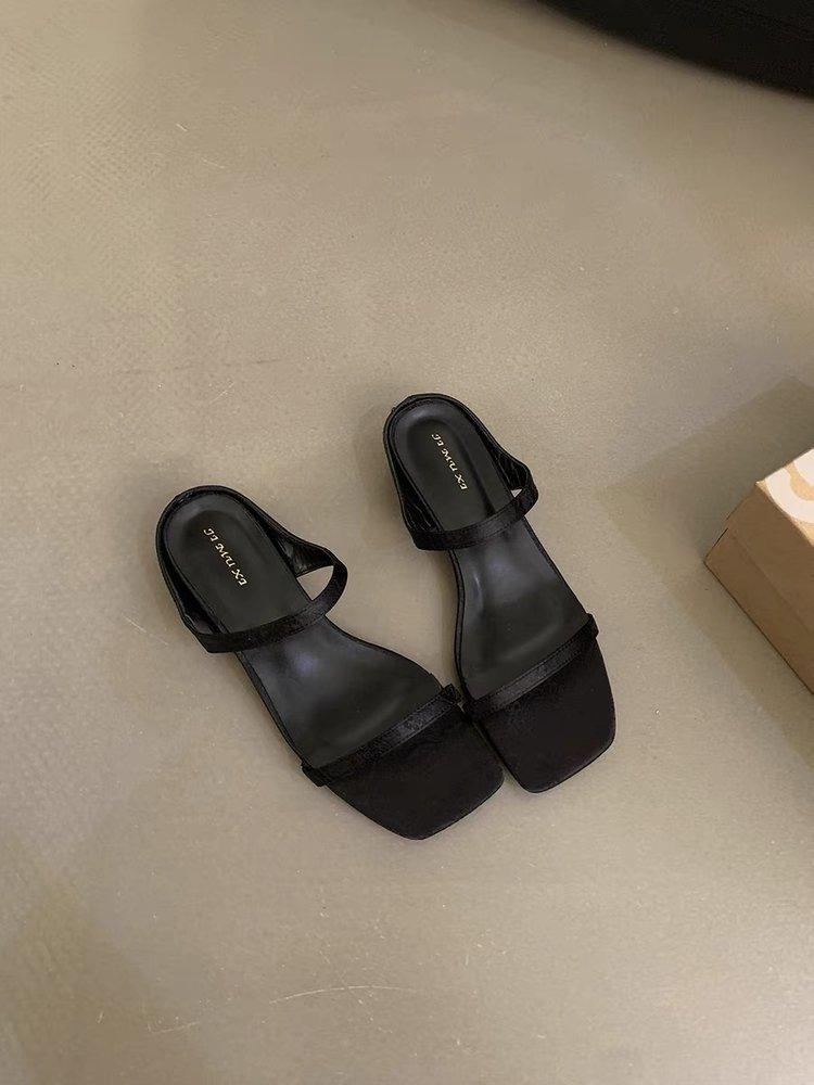 2025 summer Internet celebrities new sexy high-heeled sandals women wear square head open-toed fashion word with stiletto sandals