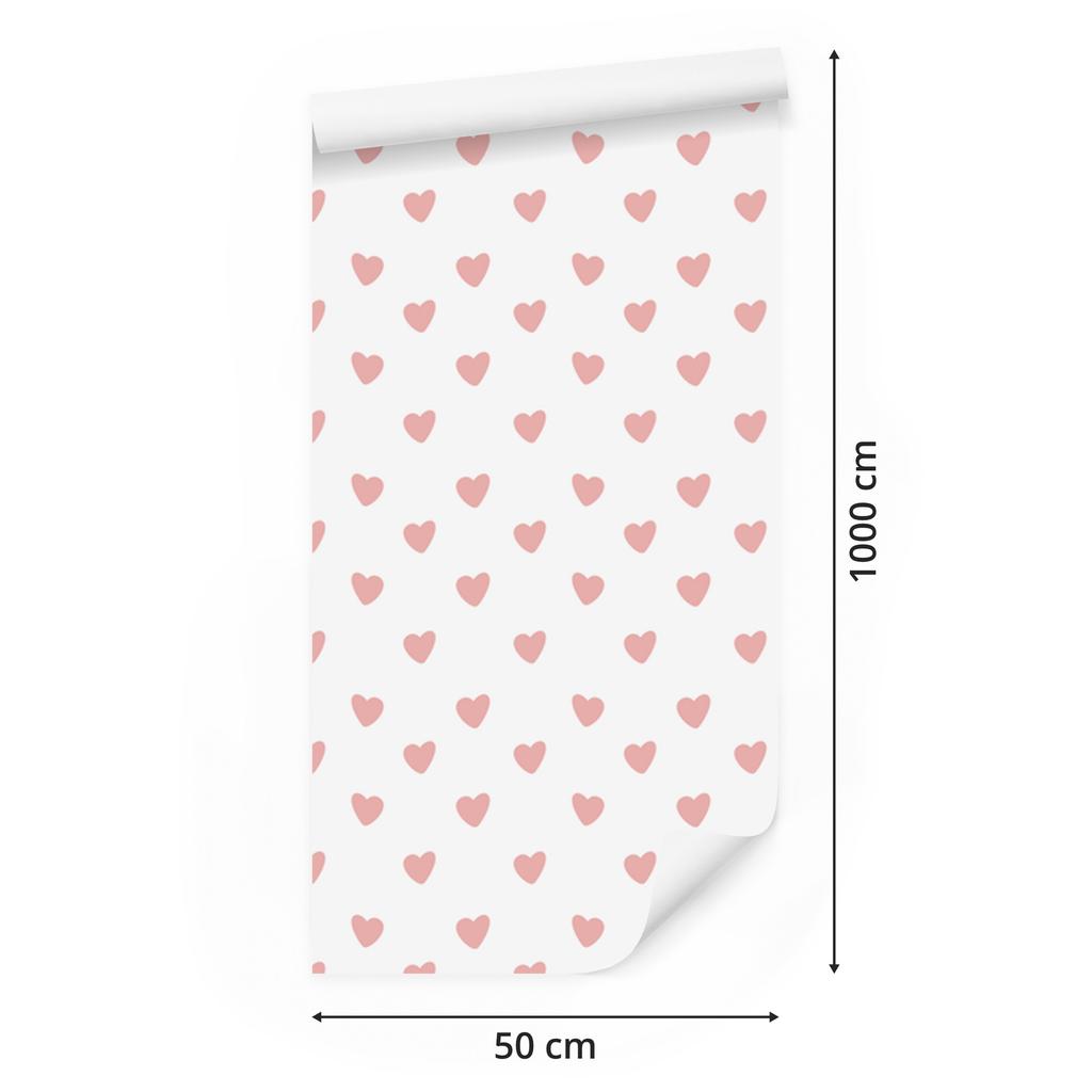 Hearts Wallpaper White and Coral 50x1000