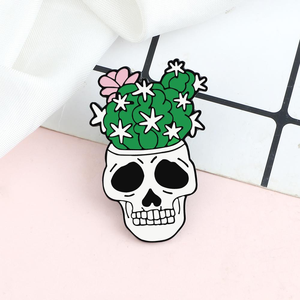 

Skull Series Punk Gothic Badge Skeleton Flower Potted Brooch Denim Lapel Bag Enamel Pins Gift for Friend Party Halloween Jewelry