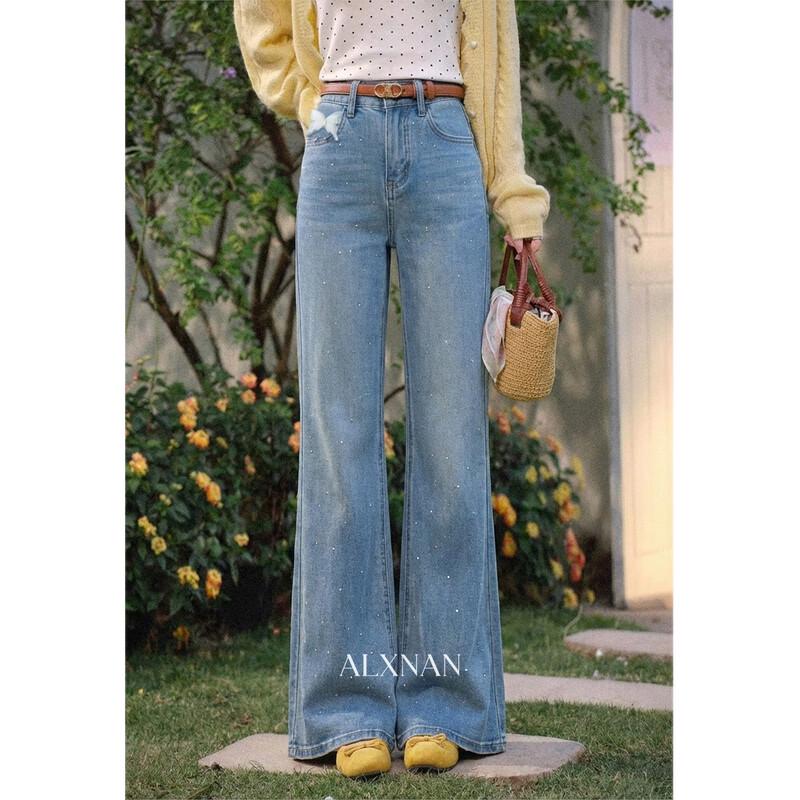 Women s Blue Straight-Leg Rhinestone Jeans L