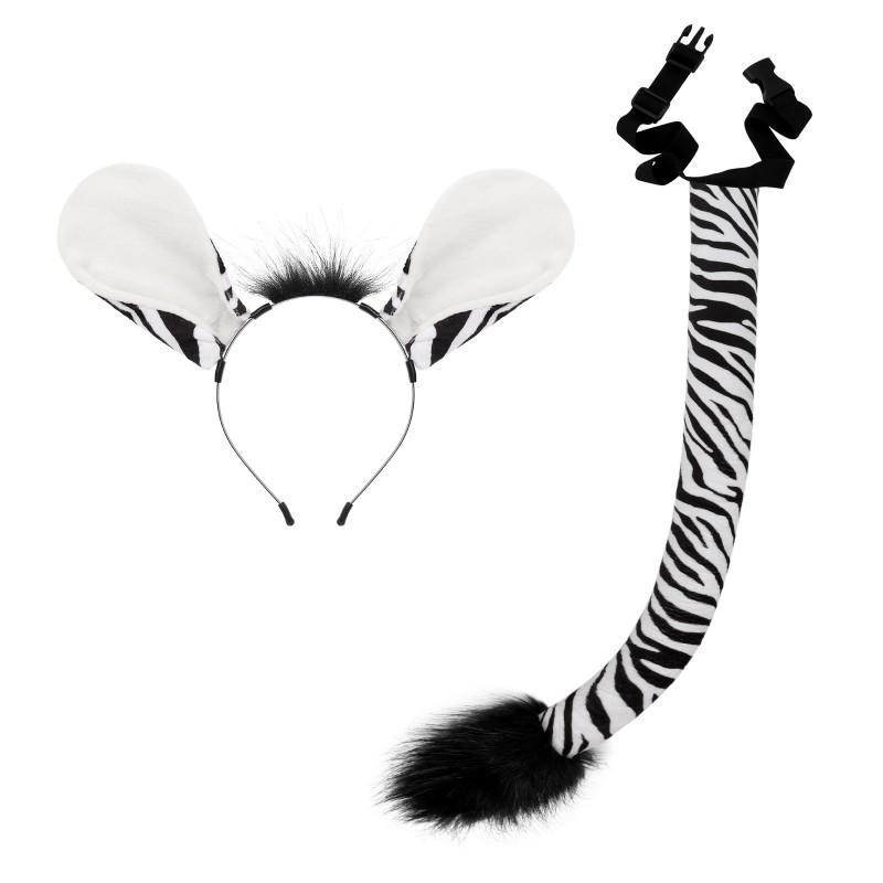 Animal Costume Set Halloween Cosplay Adult Furry Tiger Lion Zebra Giraffe Ears Tail Headband Accessory