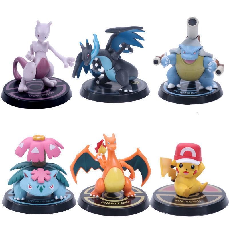 6Pcs Anime Pokemon Figure Pikachu Charizard Mewtwo Bulbasaur Set Model Toy Gift Collection Action Figure PVC Car Ornaments