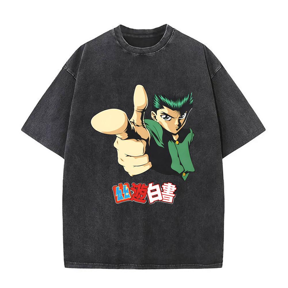 

Washed Vintage Anime YuYu Hakusho Kurama Minamino Shuuichi Graphic T Shirt Men Women Casual Oversized Tshirt Male Manga Tees S