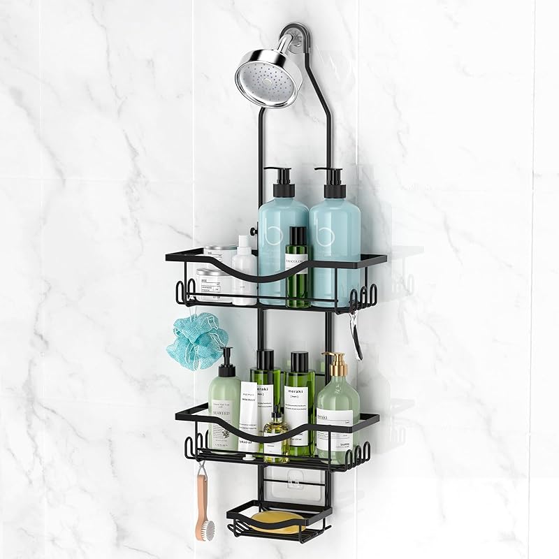 Shower Caddy Hanging Adjustable Shower Caddy, Rustproof Shower Organizer Extended Length Shower Caddy Over Shower Head with Hooks Soap Holder, Large 24.3‘’-30.6‘’
