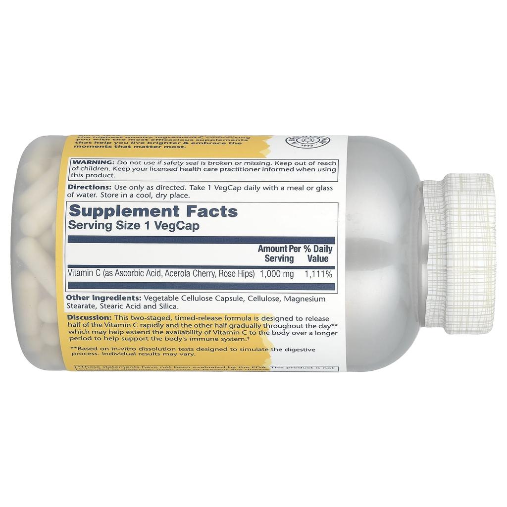 Solaray, Vitamin C mit verlängerter Wirkstofffreisetzung, mit Hagebutte und Acerola, 1.000 mg, 250 pflanzliche Kapseln