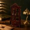 Doll Mansion Interior Accessories Miniature Curio Cabinet, 1/12 Scale Mini Wine Wooden Tiny Display Cabinet with Drawer, Vintage Furniture for Living