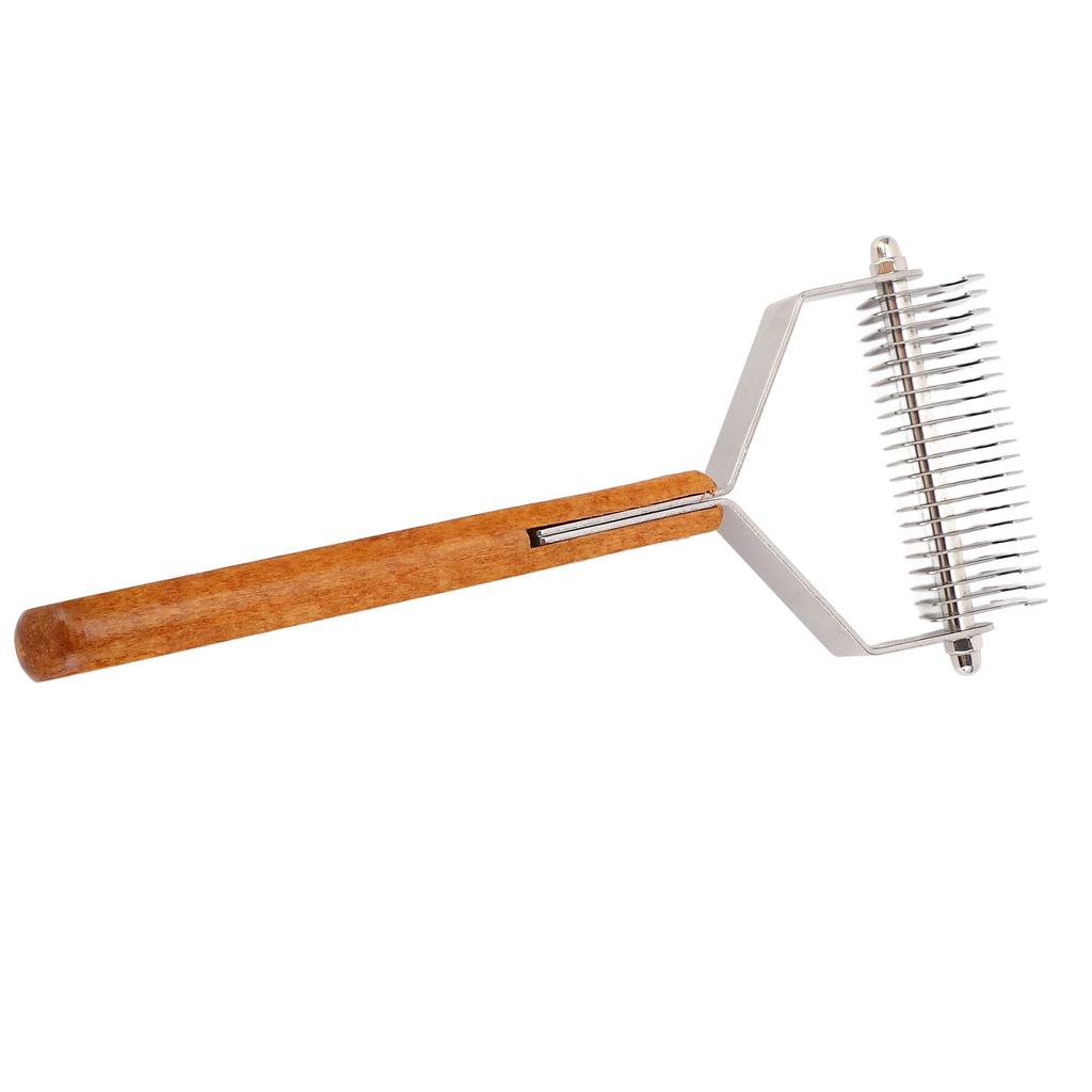 Pet Grooming Brush Stainless Steel Double Sided Dematting Deshedding Brush Dogs Shedding Tool with Wooden Handle