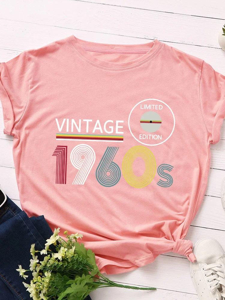 Vintage 1960s Limited Edition Print Women T Shirt Short Sleeve O Neck Loose Women Tshirt Ladies Tee Shirt Tops Camisetas Mujer
