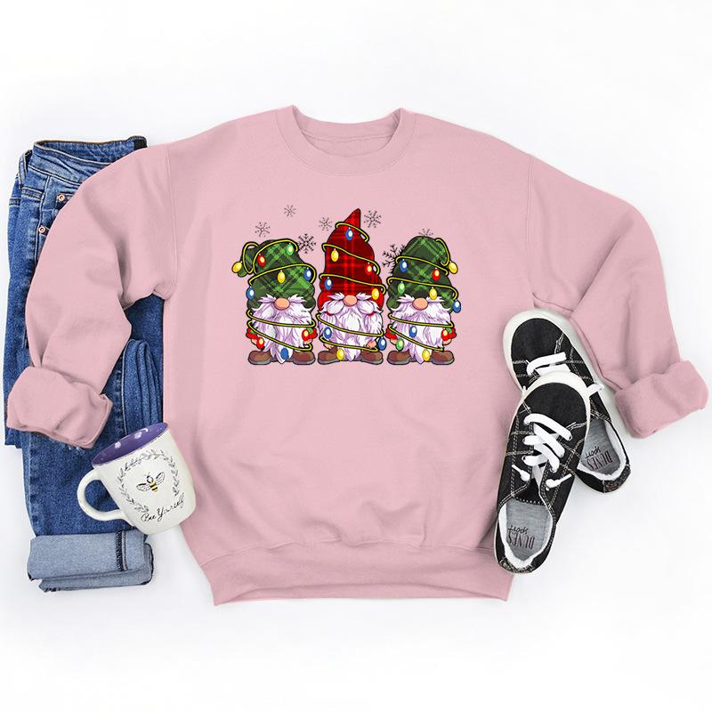 Christmas Lights Gnomes Print Sweatshirts For Women Winter