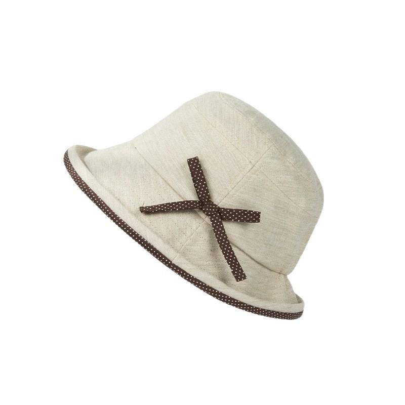 Nowy japoński i koreański kapelusz przeciwsłoneczny w kropki z kokardką i zawiniętym brzegiem, oddychający kapelusz chroniący przed słońcem, vintage kapelusz typu 'basin'