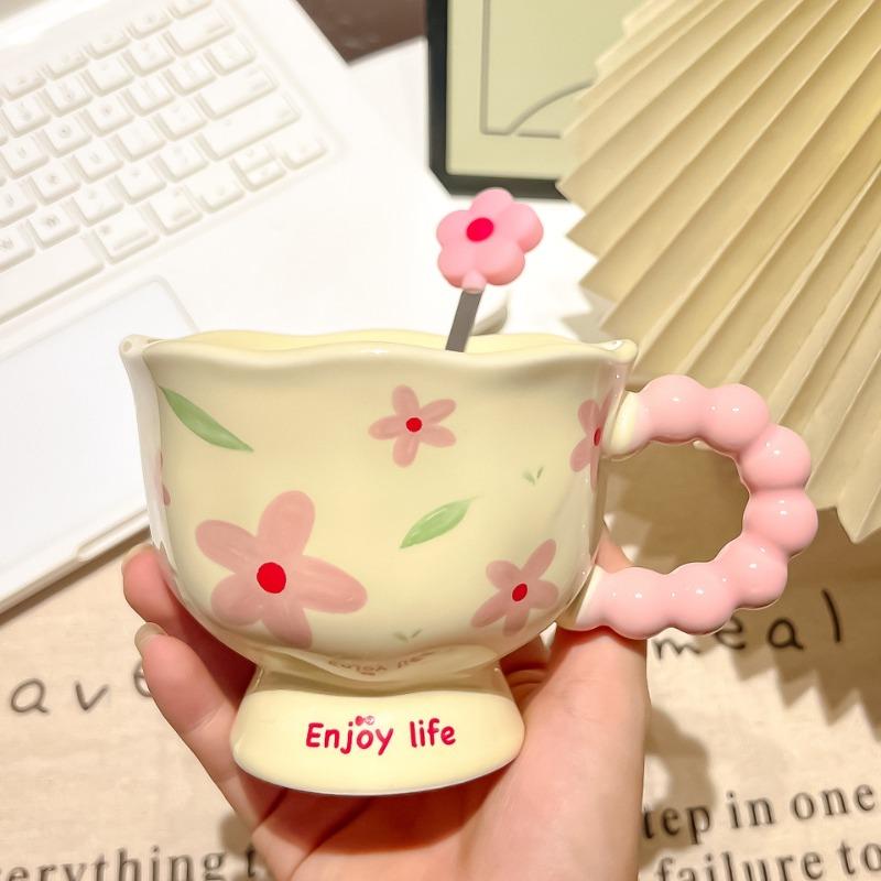 New Creative Flower Mug Household Ceramic Cup High Value Water Cup Girls Birthday Gift Souvenir Coffee Cup Mugs Coffee Cups