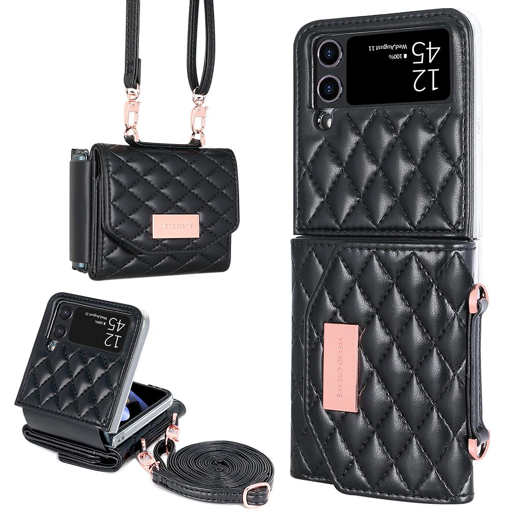 Z Flip 7 Leather Wallet Phone Cases with Cross Body Strap, Gilrs Purse Phone Case for Samsung Galaxy Z Flip 6 5 4 3, Pink