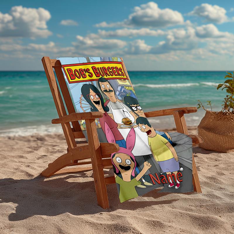 Custom Name Ultra-Soft Beach Towel with Bob's Burgers Theme,Ideal for Pool - Camping, Diving - Perfect Travel Essential, Vibrant Beach Towel.