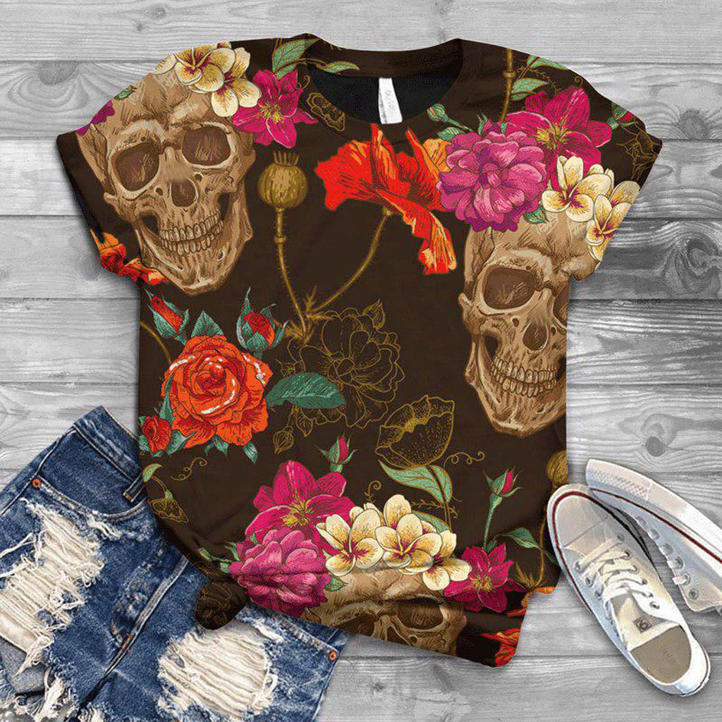 Plus Size Women Short Sleeve 3D  Printed  Tops Tee T-Shirt Blouse