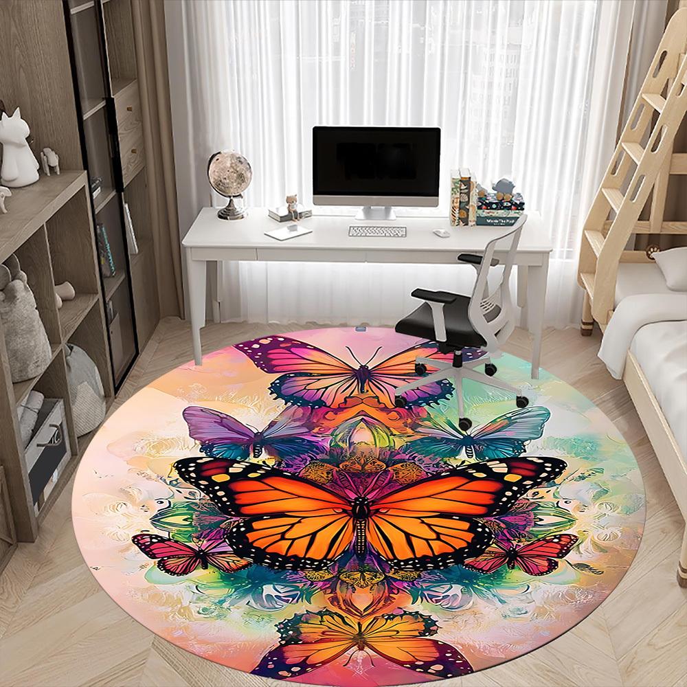 1pc Butterfly Artwork Office Round Area Rug, Indoor Mat Suitable ForOffice, Under Office Chairs Bedroom Living Room Home Decor, Room Deco D153