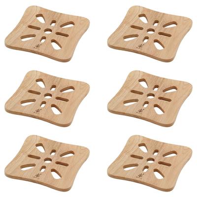 Fujiboeki Wooden Trivet Square, Bonheur, Natural, 17cm Wide X 17cm Deep, Set of 6, 22645