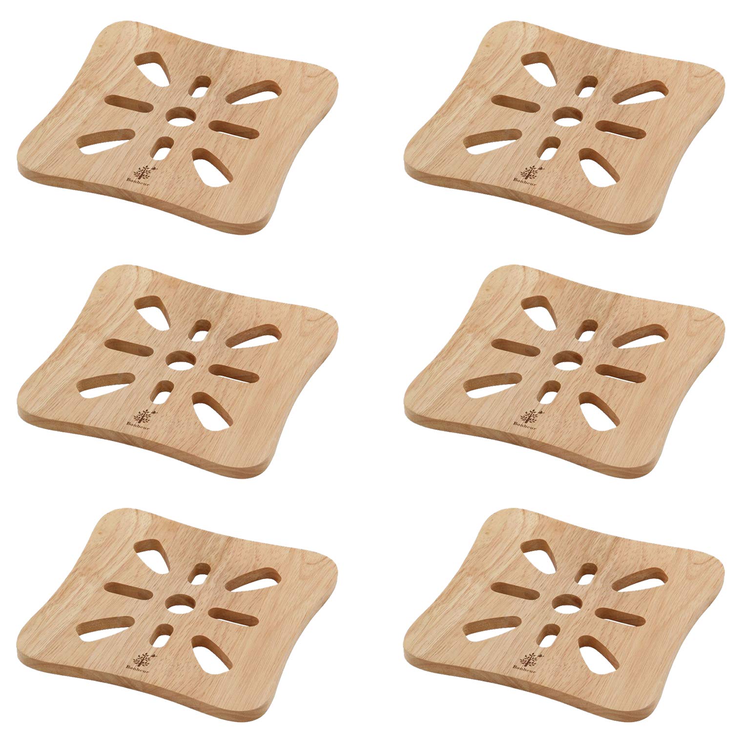 

Fujiboeki Wooden Trivet Square, Bonheur, Natural, 17cm Wide x 17cm Deep, Set of 6, 22645