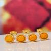 5Pcs, Natural Stone Yellow Amber Beads Accented with Golden Edges, Boho Oval Beads for Jewelry Making DIY Materials, Easter Hanukkah Crafts 8.5×9.5mm
