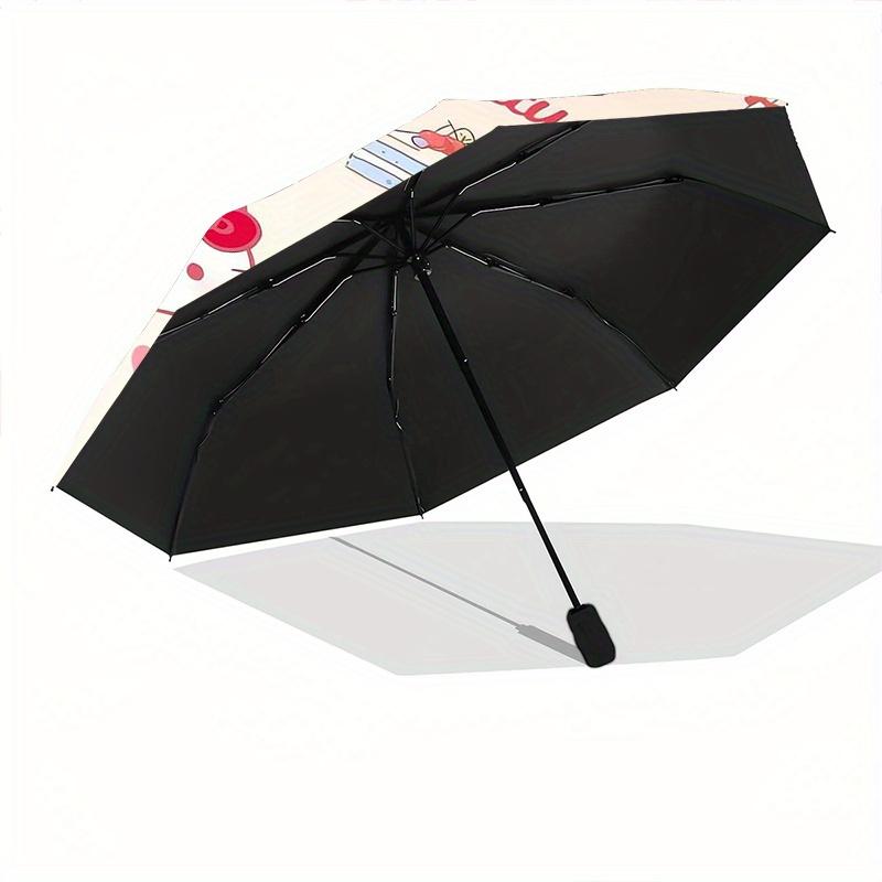Dessert Hello Kitty Automatic Folding Umbrella - 3 Folding Design, Vivid Cartoon Pattern, Suitable for Outdoor Activities, A Gift for Fans In All Seas