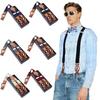 Men 2-in-1 Y-Back Suspenders Elastic 6 Clips Button End Genuine Leather Braces
