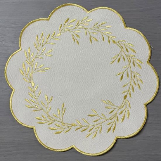 Yousheng Embroidered Placemat Washable Durable Canvas Dining Mat 38cm Olive Branch Embroidery Table Mat Heat Resistant Non-Slip Table Protector for