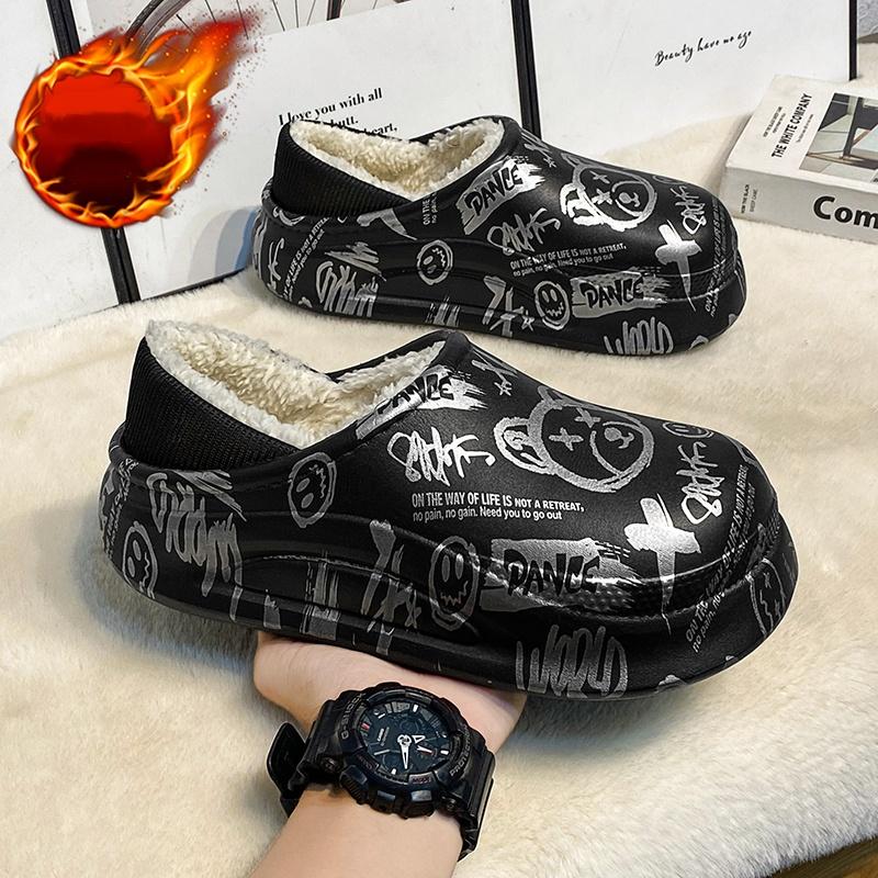 Cotton Slide Shoes For Men And Women, Autumn And Winter Home Wear, Anti-Skid, Warm, Thick-Soled, Fleece-Lined Cotton Shoes For Couples
