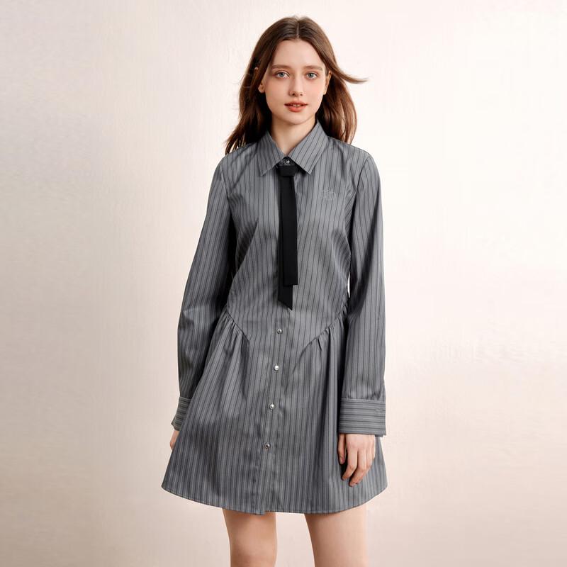 Ledin Academy Style Striped Ruched Shirt Dress