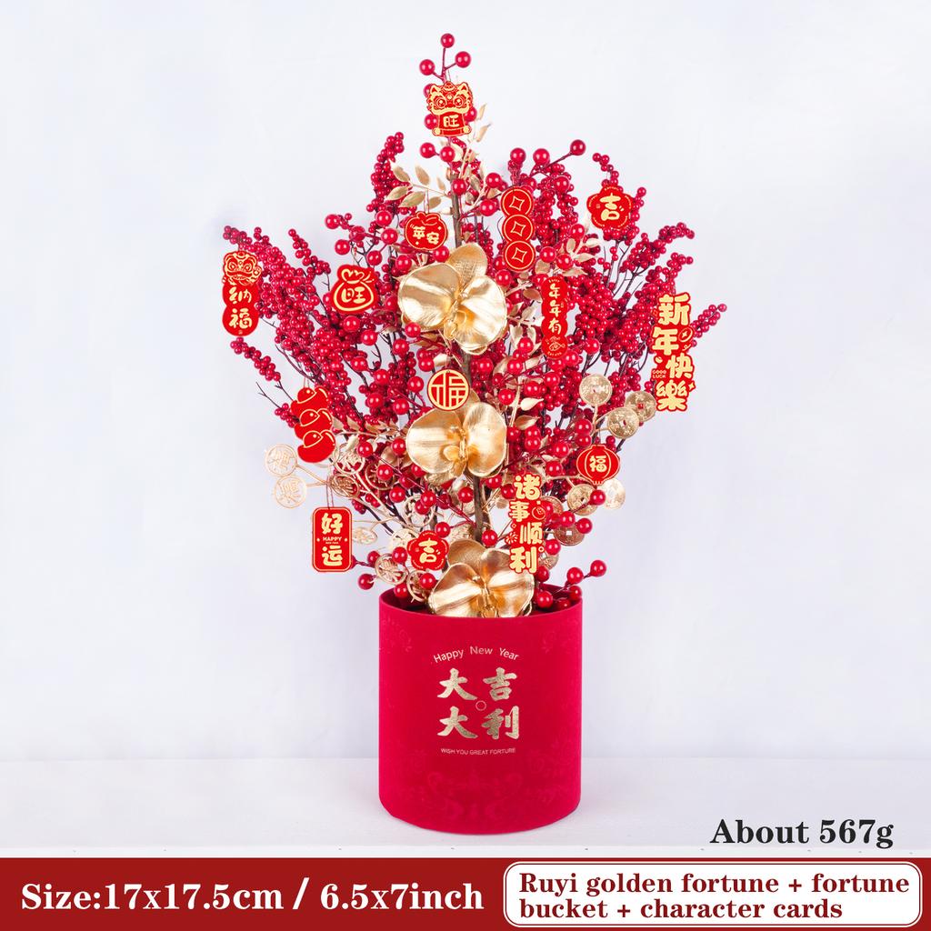 Uflower Lunar New Year Artificial flowers 2026 New Year Artificial Red Fruit Berry Pot Wedding Party Home Room Decorations