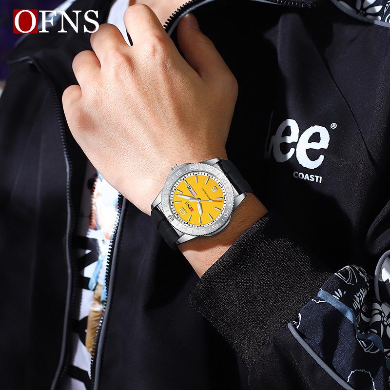 Ofns Brand Men's Quartz Watch - Waterproof with Dual Calendar & Simple Bar Markers