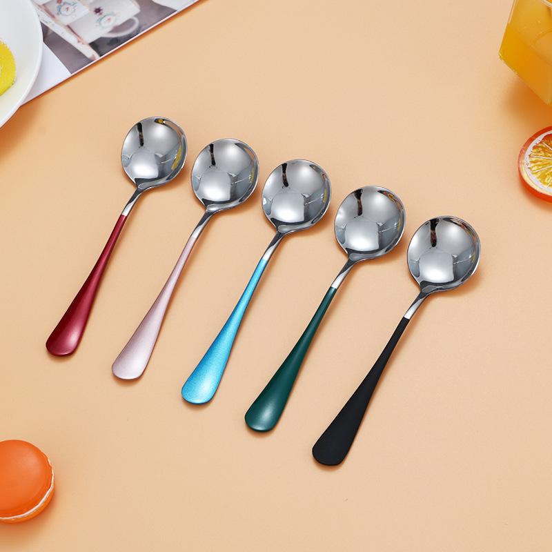 304 Stainless Steel  Spoon Coffee Spoon Round Head Spoon Dessert Mixing Spoon Kitchen Tableware Cutlery
